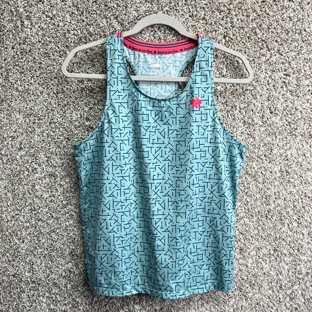 Rabbit Tank Top Women's Medium Teal Geometric Sleeveless Racerback Running